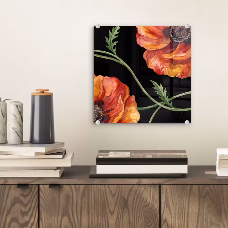 Glasbild - Blumen – Aquarell – Schwarz — 2
