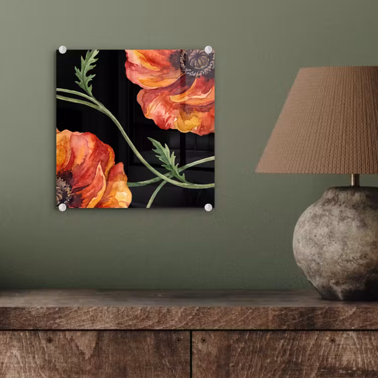 Glasbild - Blumen – Aquarell – Schwarz — 4