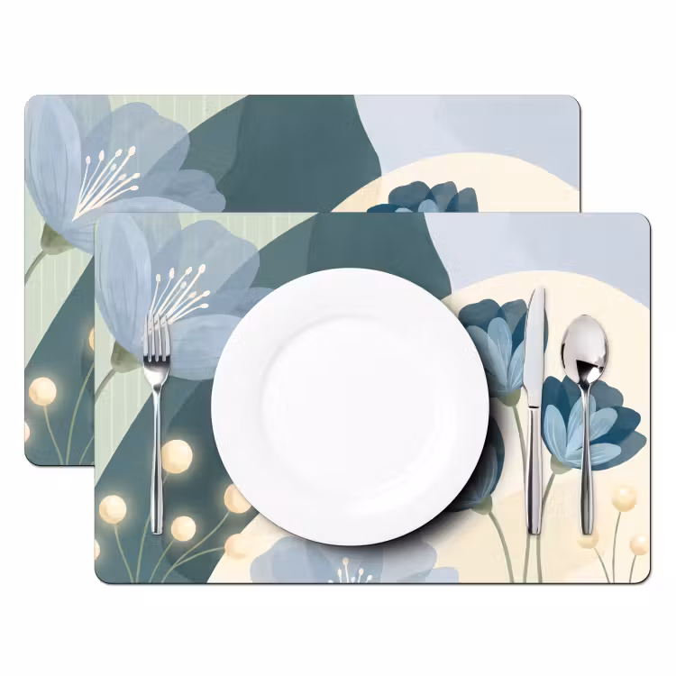Tischset - 6 Stück - Blumen – Abstrakt – Blau — 2
