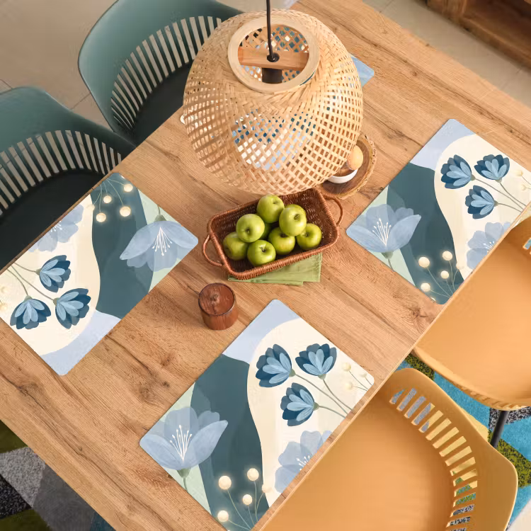 Tischset - 6 Stück - Blumen – Abstrakt – Blau — 4