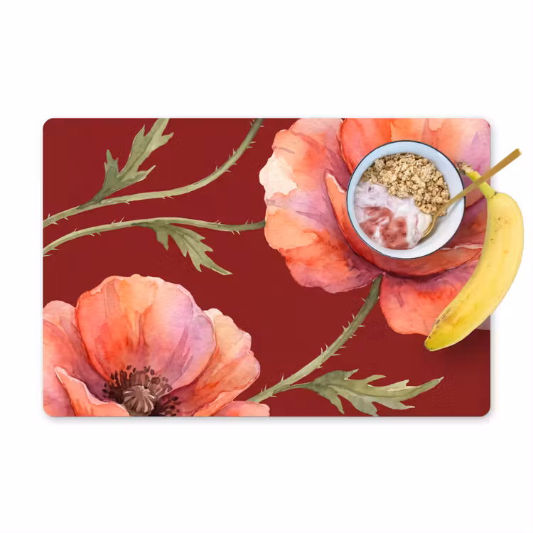 Tischset - 6 Stück - Blumen – Aquarell – Rot — 1