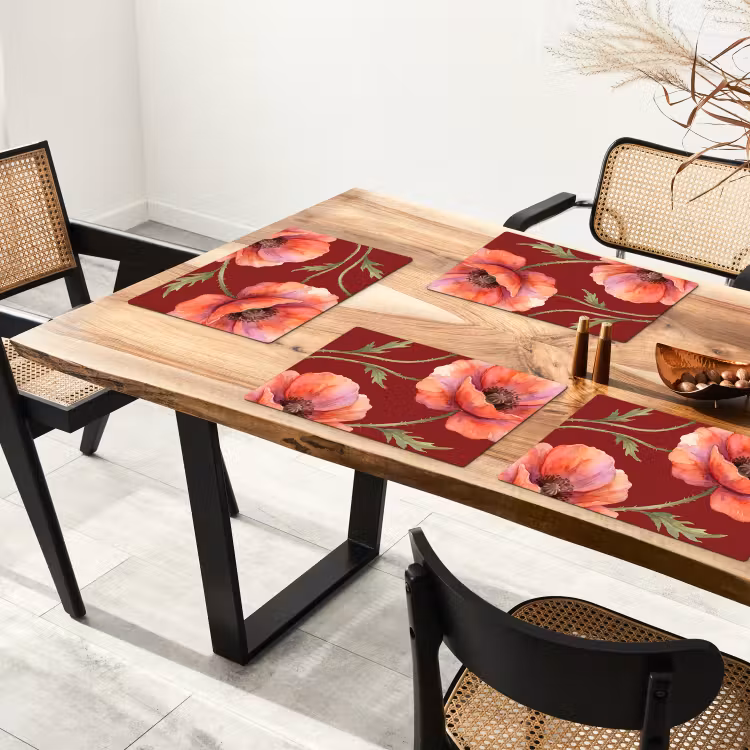 Tischset - 6 Stück - Blumen – Aquarell – Rot — 3