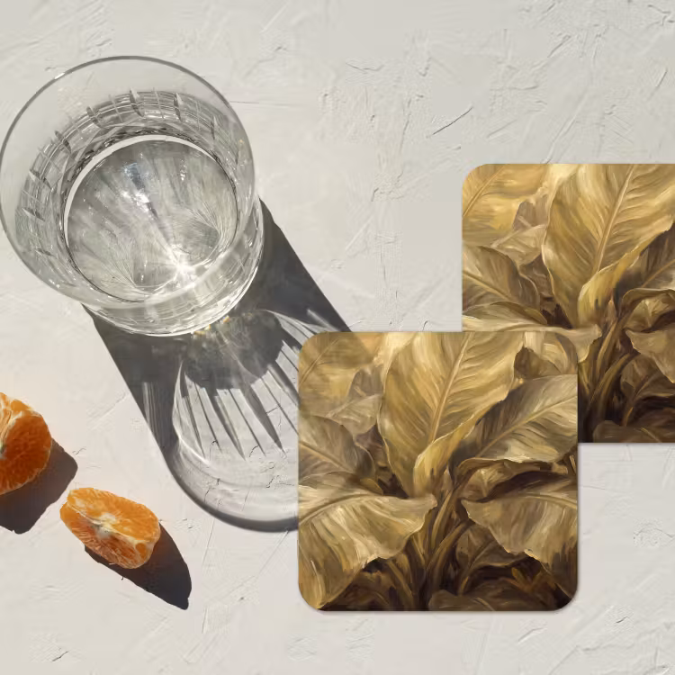 Untersetzer - Blätter – Tropisch – Gold — 2