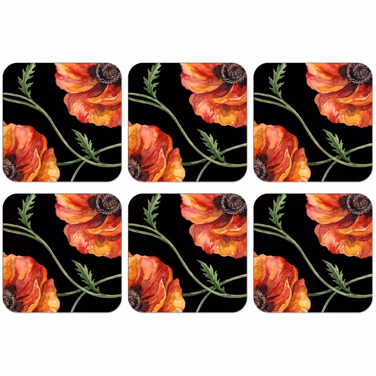 Untersetzer - Blumen – Aquarell – Schwarz — 1