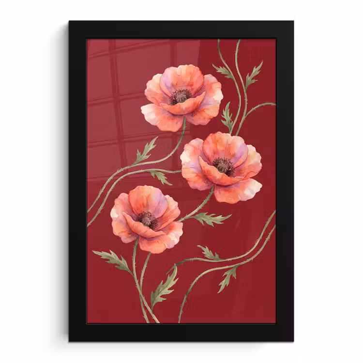Bilder mit Rahmen - Blumen – Aquarell – Rot — 1