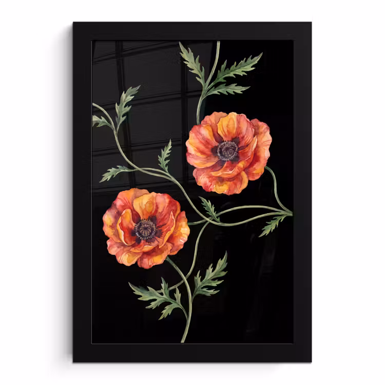 Bilder mit Rahmen - Blumen – Aquarell – Schwarz — 1