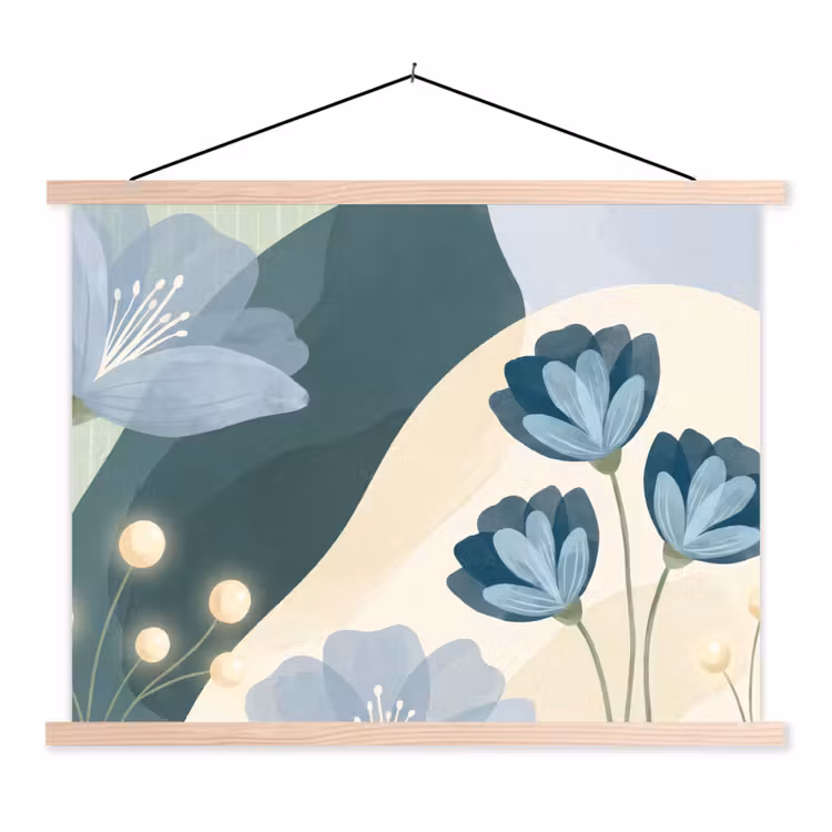 Stoffbild - Blumen – Abstrakt – Blau — 1