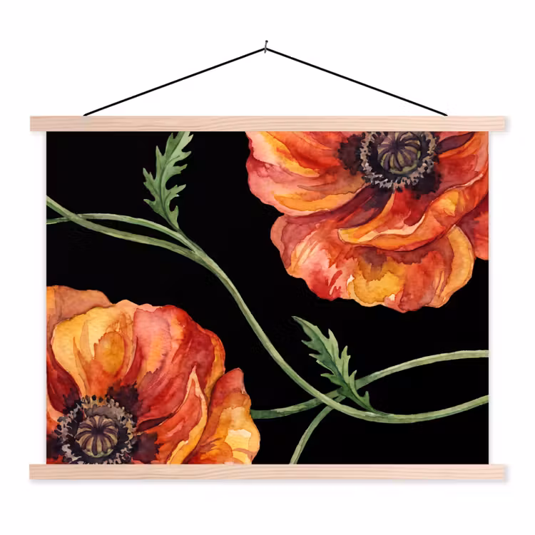 Stoffbild - Blumen – Aquarell – Schwarz — 1