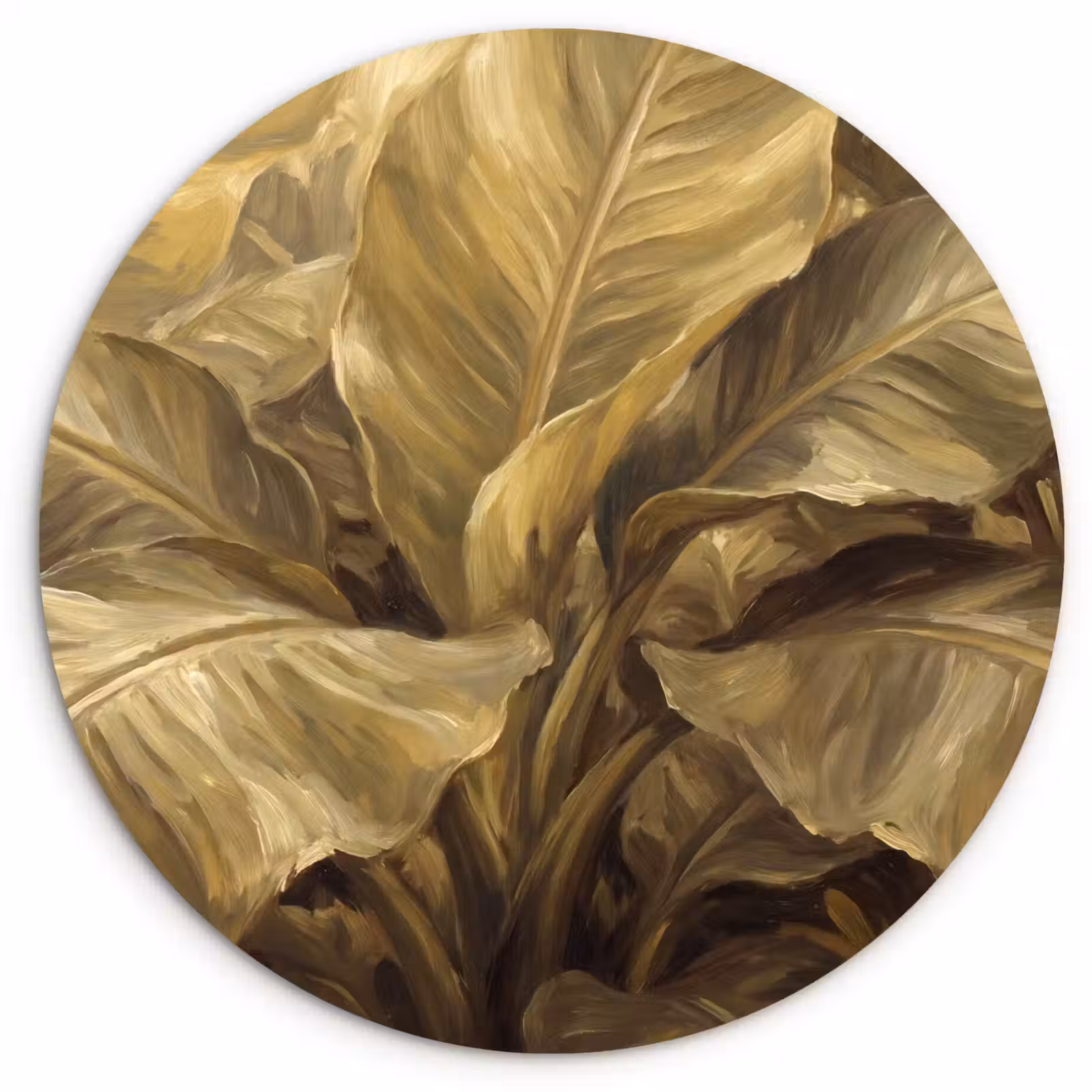 Glasbild Rund - Blätter – Tropisch – Gold — 1
