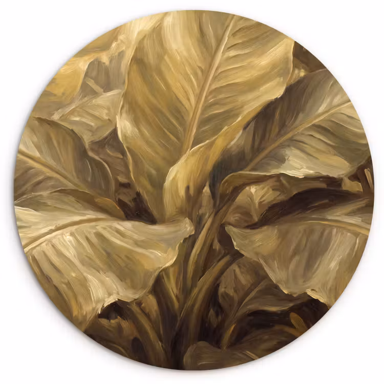 Glasbild Rund - Blätter – Tropisch – Gold — 1
