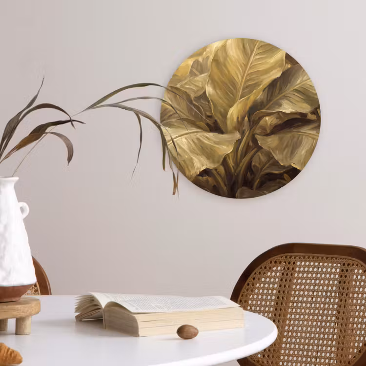 Glasbild Rund - Blätter – Tropisch – Gold — 4