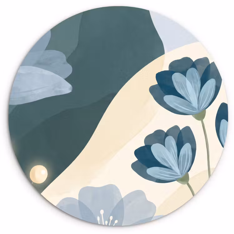 Glasbild Rund - Blumen – Abstrakt – Blau — 1