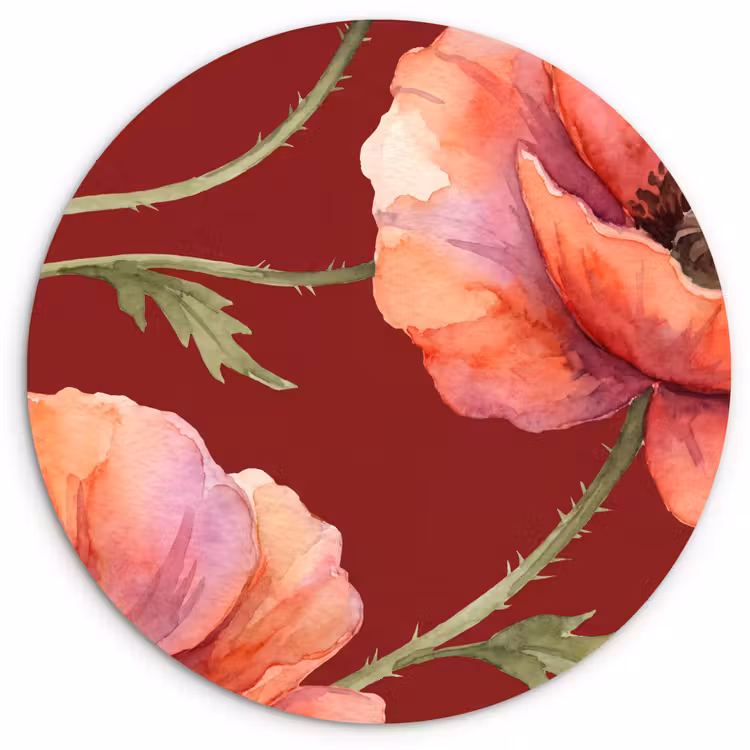 Glasbild Rund - Blumen – Aquarell – Rot — 1