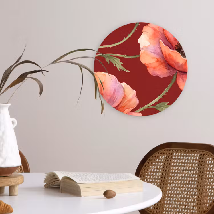 Glasbild Rund - Blumen – Aquarell – Rot — 4