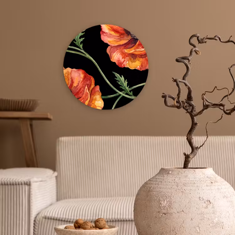 Glasbild Rund - Blumen – Aquarell – Schwarz — 2