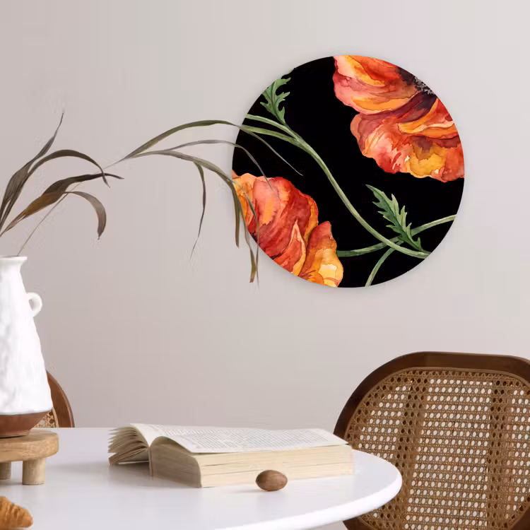 Glasbild Rund - Blumen – Aquarell – Schwarz — 4