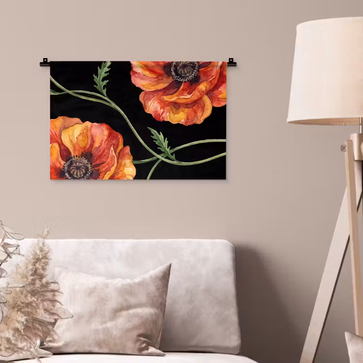 Wandteppich - Blumen – Aquarell – Schwarz — 2