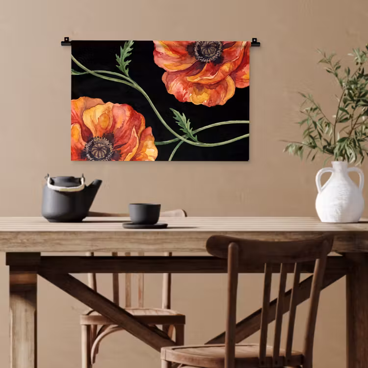 Wandteppich - Blumen – Aquarell – Schwarz — 3