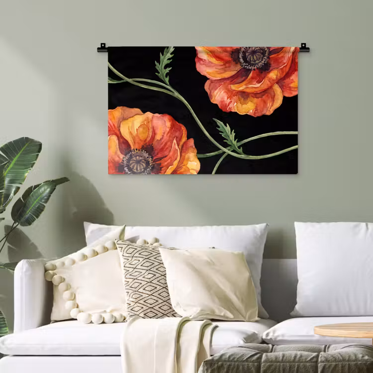 Wandteppich - Blumen – Aquarell – Schwarz — 4
