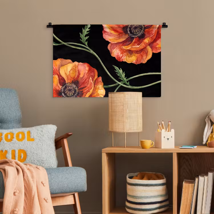 Wandteppich - Blumen – Aquarell – Schwarz — 5