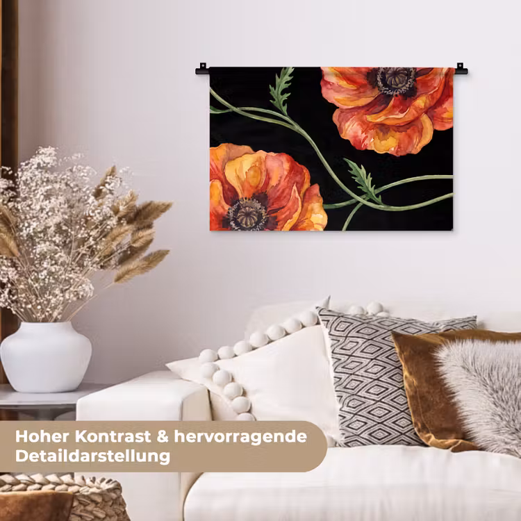 Wandteppich - Blumen – Aquarell – Schwarz — 6