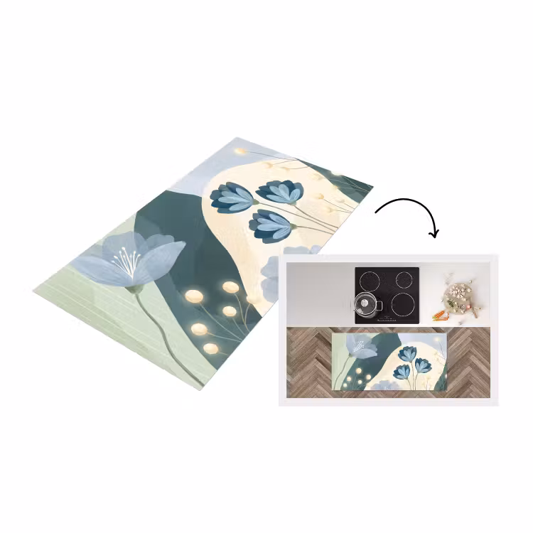 Küchenläufer - Blumen – Abstrakt – Blau — 1