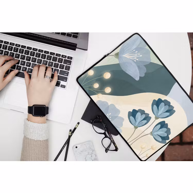 Laptop hülle - Blumen – Abstrakt – Blau — 3