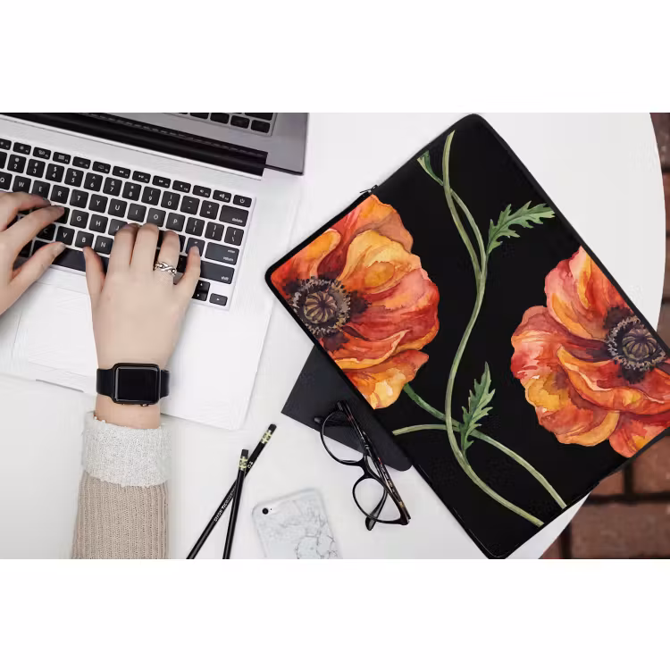Laptop hülle - Blumen – Aquarell – Schwarz — 3