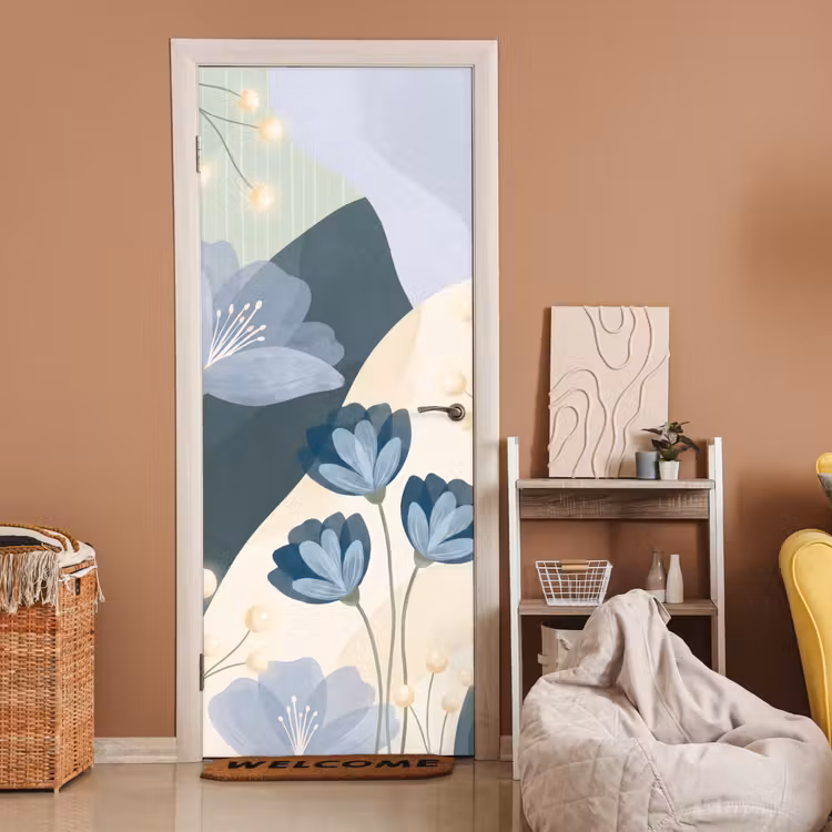 Türtapete - Blumen – Abstrakt – Blau — 2