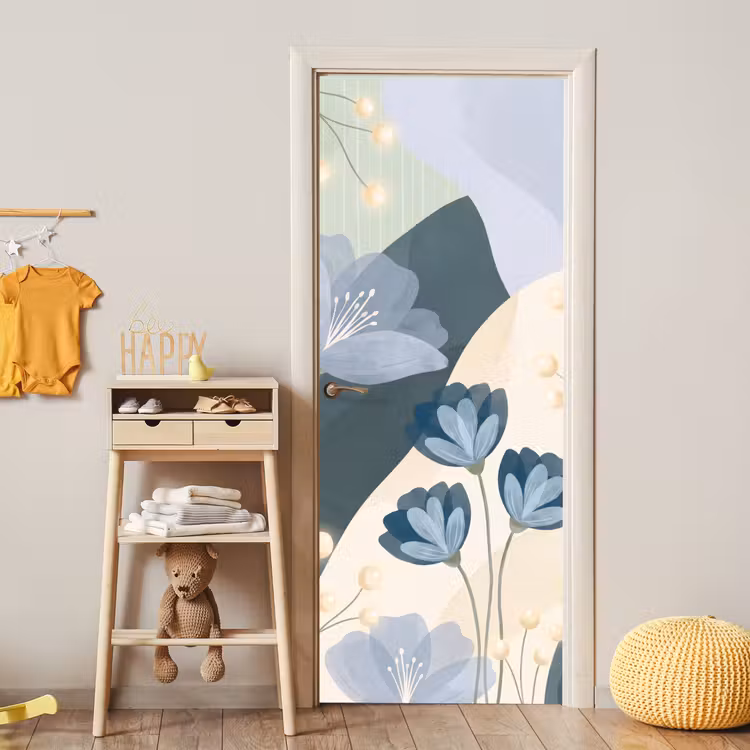 Türtapete - Blumen – Abstrakt – Blau — 5
