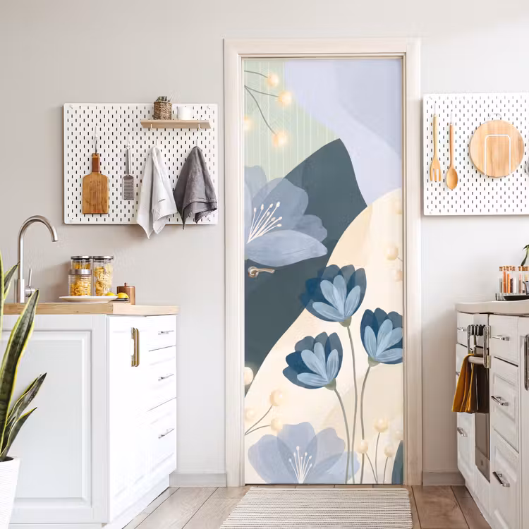 Türtapete - Blumen – Abstrakt – Blau — 6