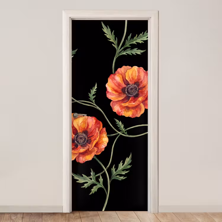 Türtapete - Blumen – Aquarell – Schwarz — 1