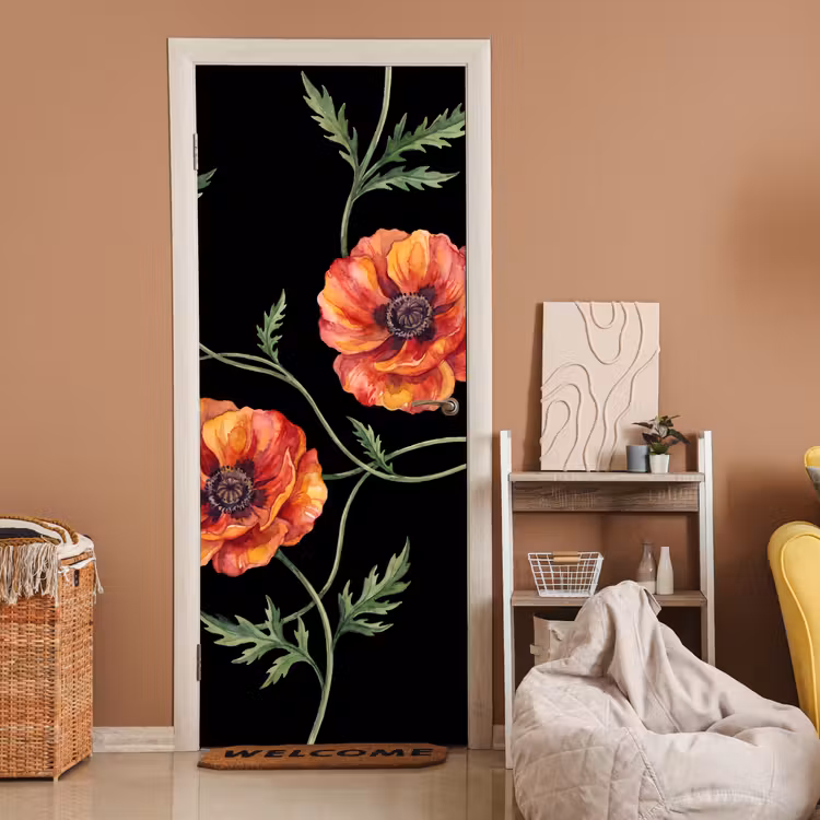 Türtapete - Blumen – Aquarell – Schwarz — 2