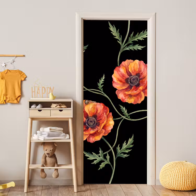 Türtapete - Blumen – Aquarell – Schwarz — 5