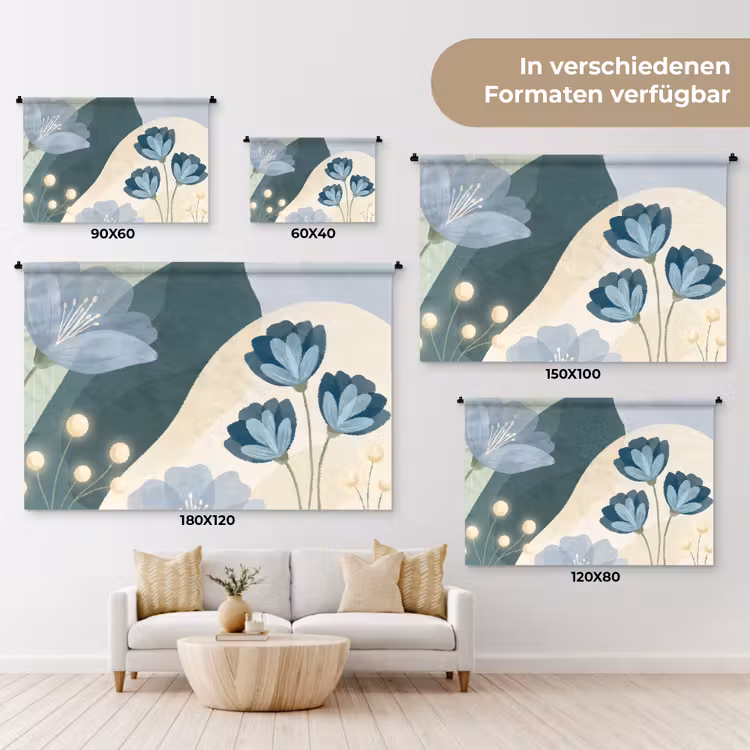 Wandteppich - Blumen – Abstrakt – Blau — 8