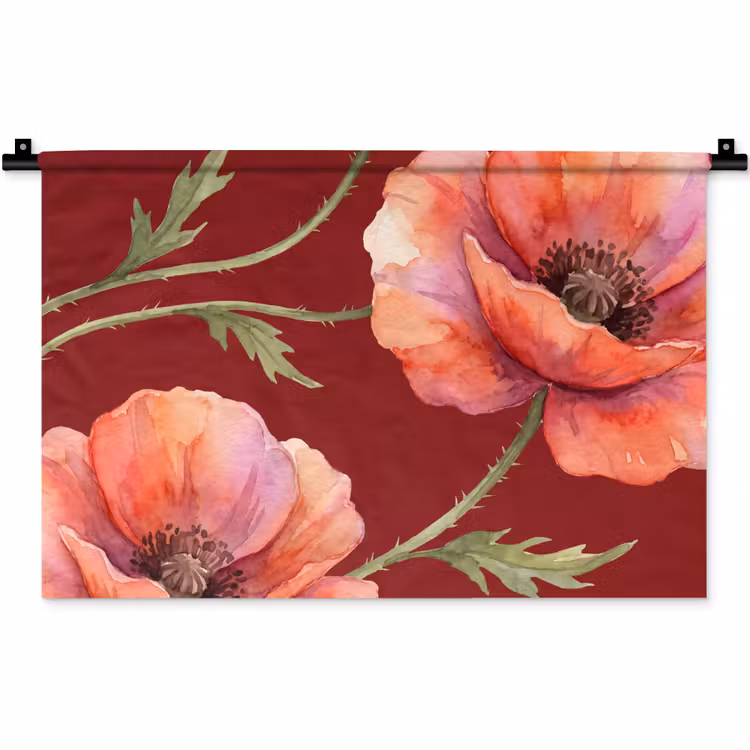 Wandteppich - Blumen – Aquarell – Rot — 1