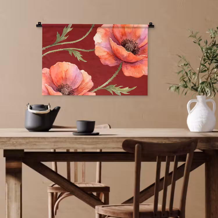 Wandteppich - Blumen – Aquarell – Rot — 3