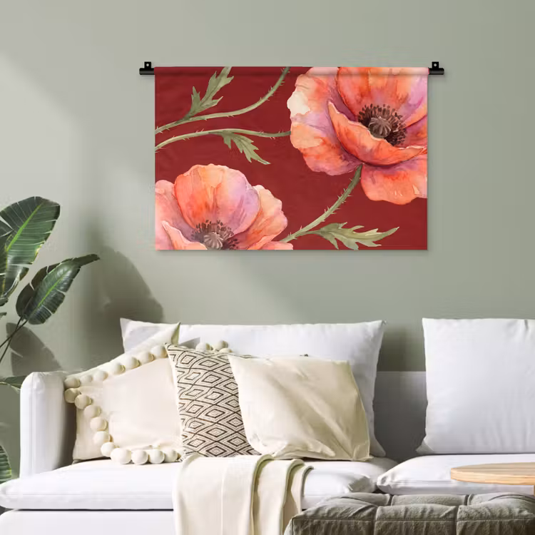 Wandteppich - Blumen – Aquarell – Rot — 4