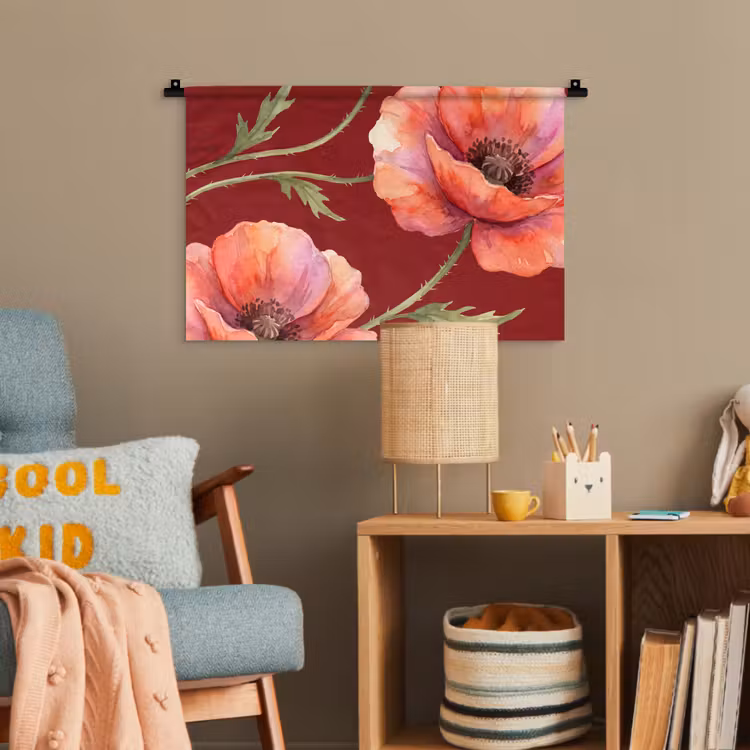 Wandteppich - Blumen – Aquarell – Rot — 5