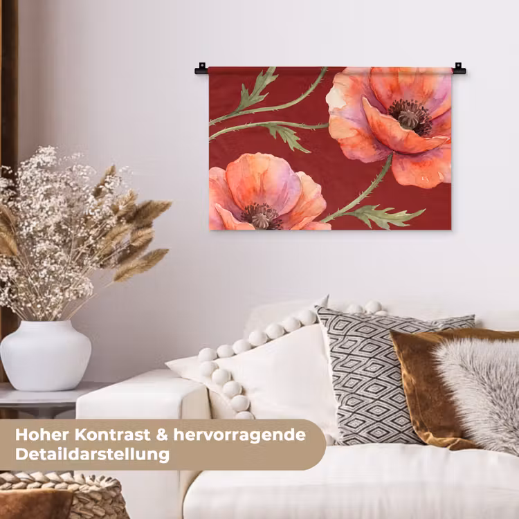 Wandteppich - Blumen – Aquarell – Rot — 6