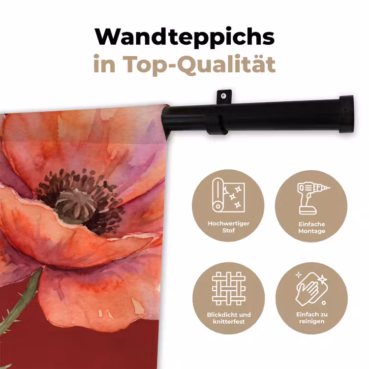 Wandteppich - Blumen – Aquarell – Rot — 7