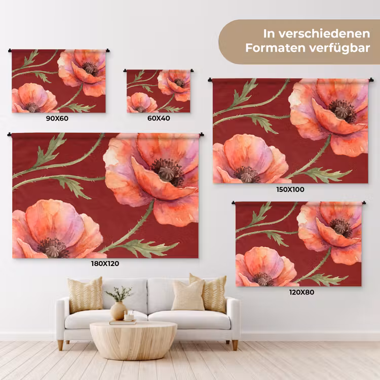 Wandteppich - Blumen – Aquarell – Rot — 8