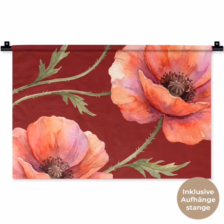 Wandteppich - Blumen – Aquarell – Rot — 9