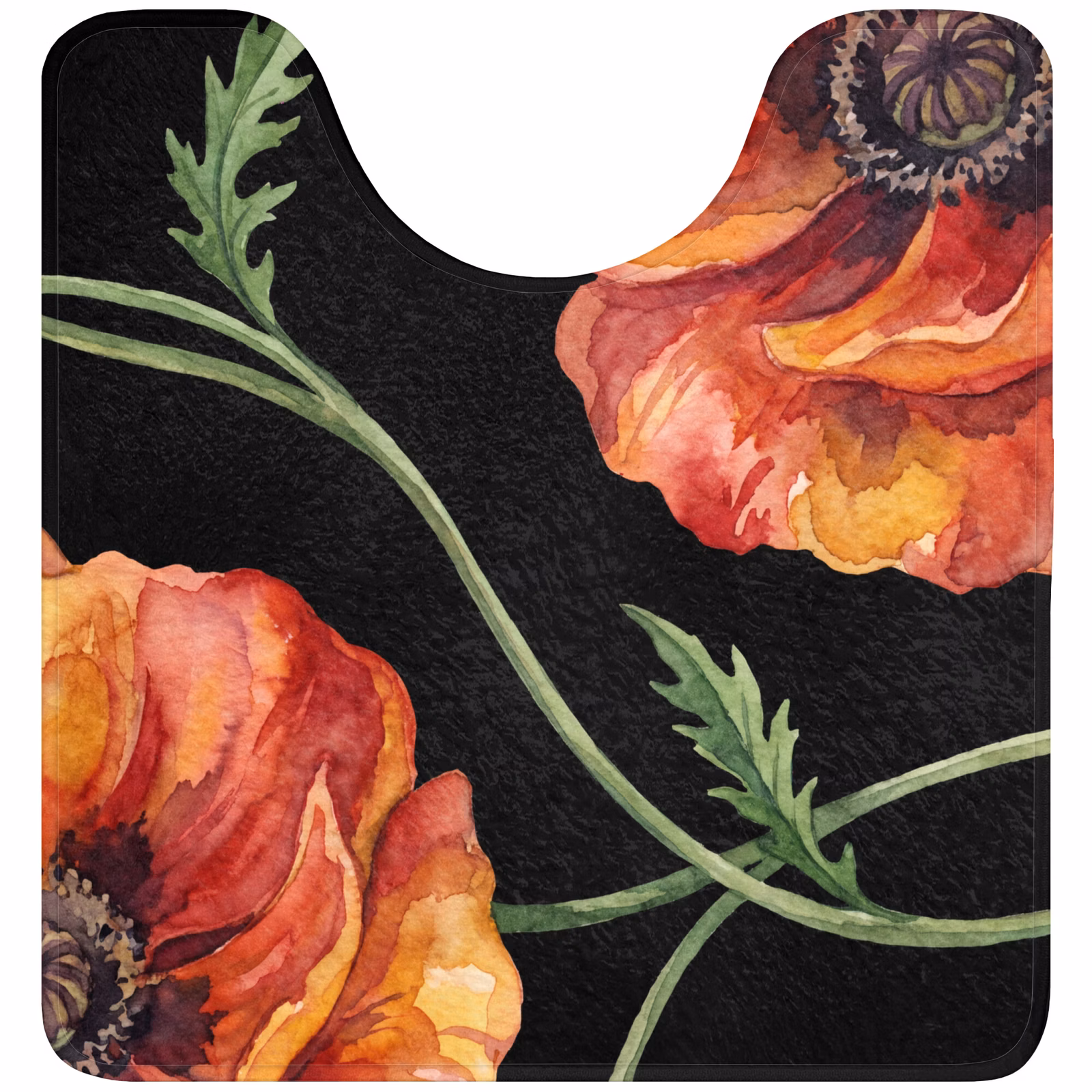 WC Vorleger - Blumen – Aquarell – Schwarz — 1