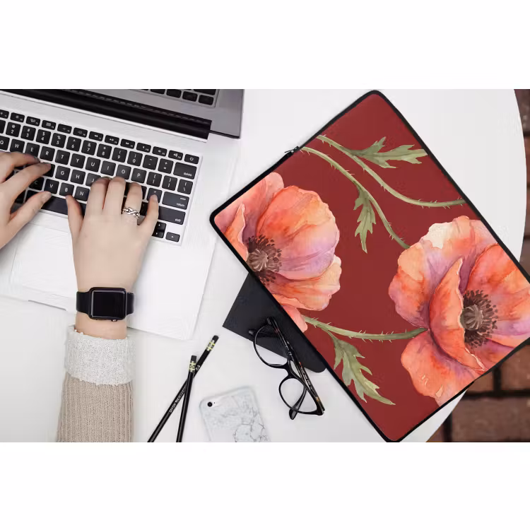 Laptop hülle - Blumen – Aquarell – Rot — 3