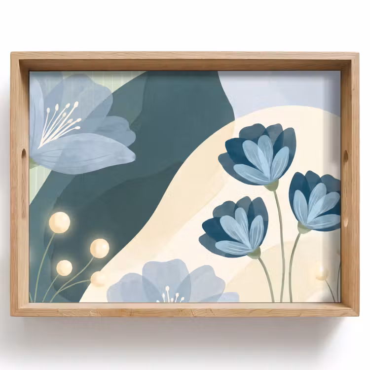 Tablett - Blumen – Abstrakt – Blau — 1