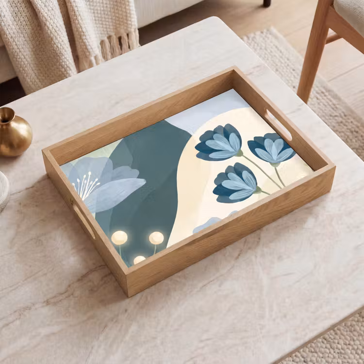 Tablett - Blumen – Abstrakt – Blau — 2