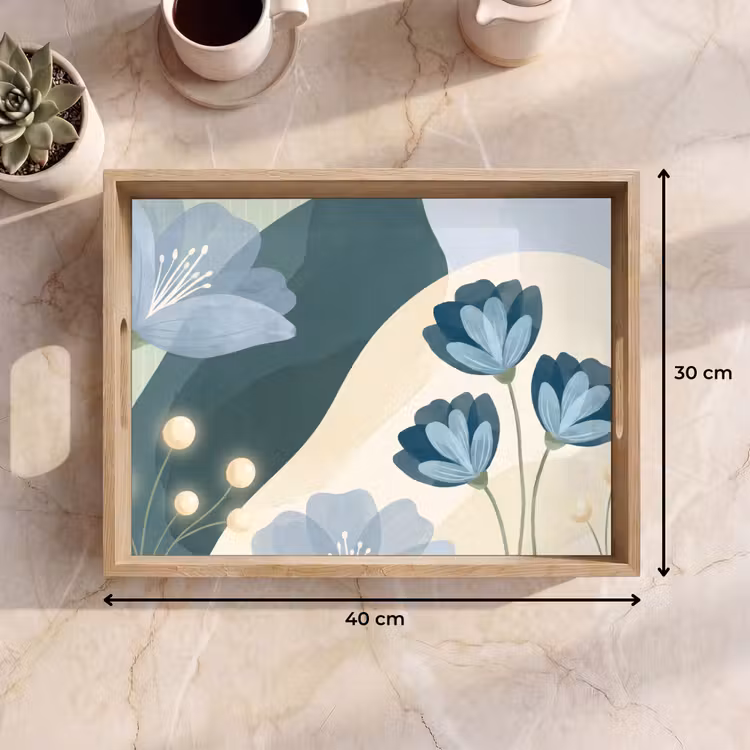 Tablett - Blumen – Abstrakt – Blau — 9