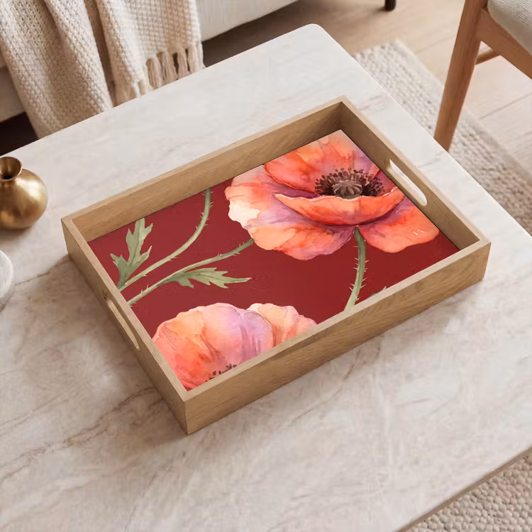 Tablett - Blumen – Aquarell – Rot — 2