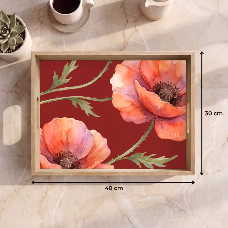Tablett - Blumen – Aquarell – Rot — 9